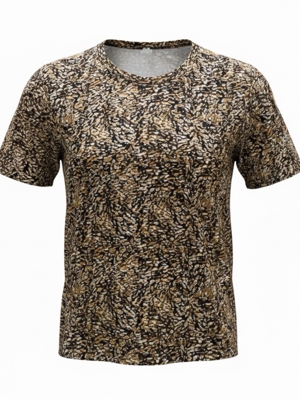 Women’s Short Sleeve Crew Neck Shirt - Brown Abstract Print